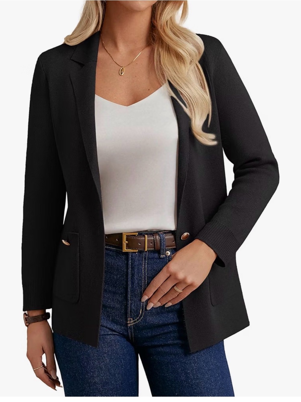 Grace Karin Black Knit Blazer with Gold Button Accents